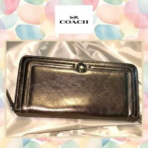Coach Metallic Pewter Leather Zip Wallet